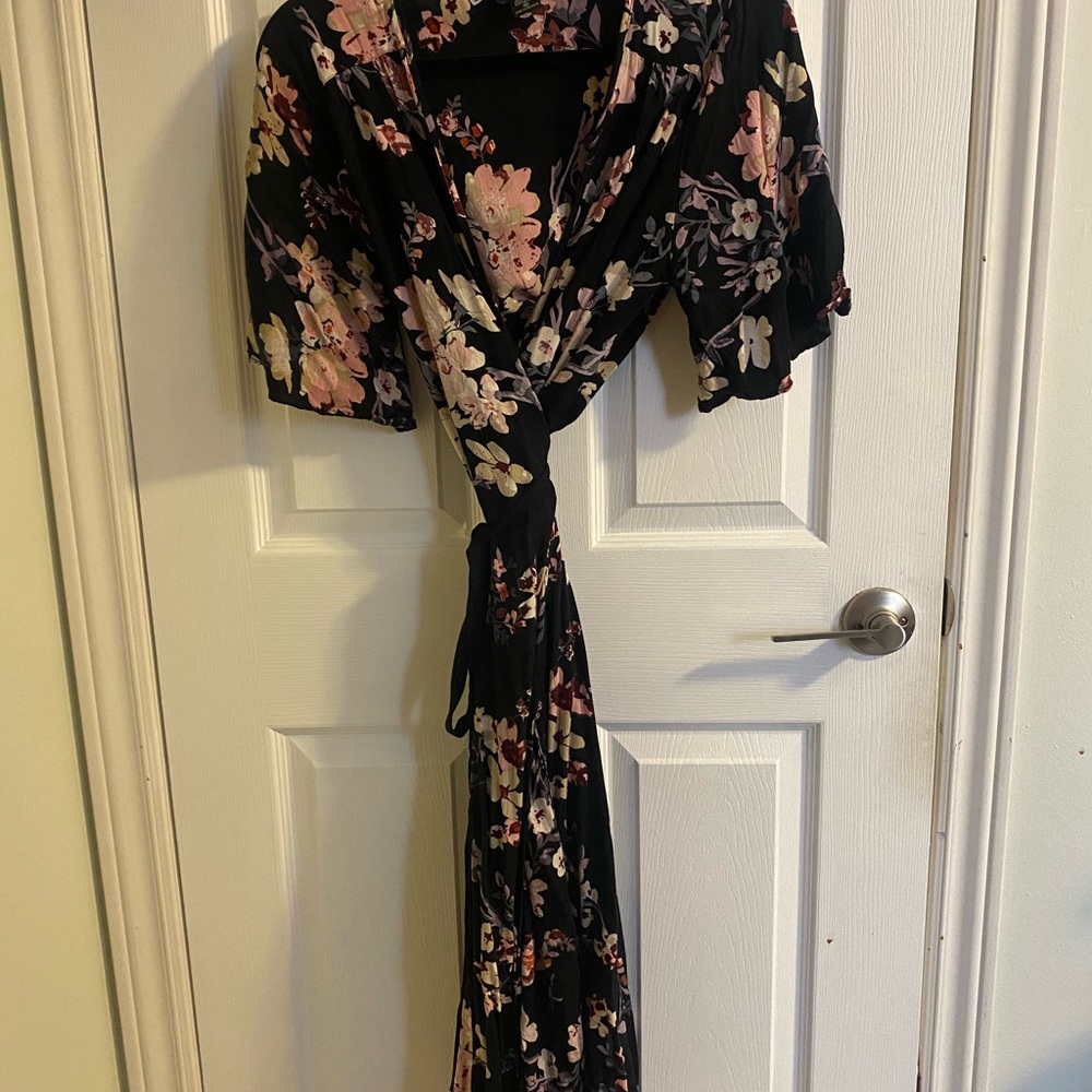 Angie Black Floral Wrap Dress